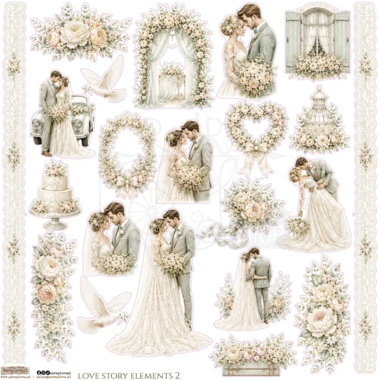 Naklejki papierowe do scrapbookingu i art journalingu Love Story Elements 2 ScrapLove