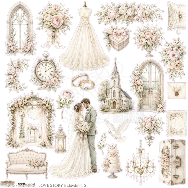 Naklejki papierowe do scrapbookingu i art journalingu Love Story Elements 1 ScrapLove