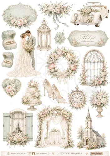 Papier do scrapbookingu A4 Love Story Elements 4 LSPE4 ScrapLove