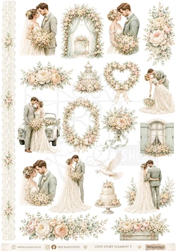 Papier do scrapbookingu A4 Love Story Elements 3 LSPE3 ScrapLove
