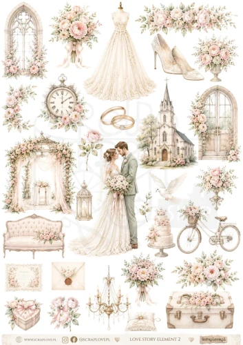 Papier do scrapbookingu A4 Love Story Elements 2 LSPE2 ScrapLove