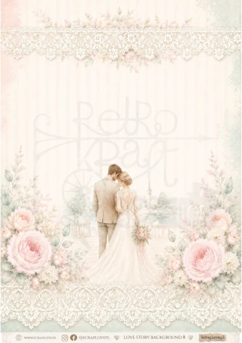 Papier ryżowy do decoupage A4 Love Story Background 8 LSPB8 ScrapLove