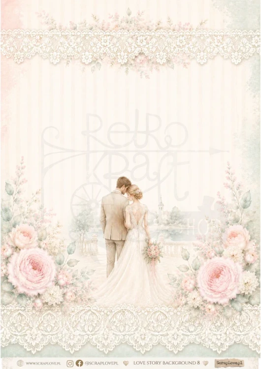 Papier ryżowy do decoupage A4 Love Story Background 8 LSPB8 ScrapLove