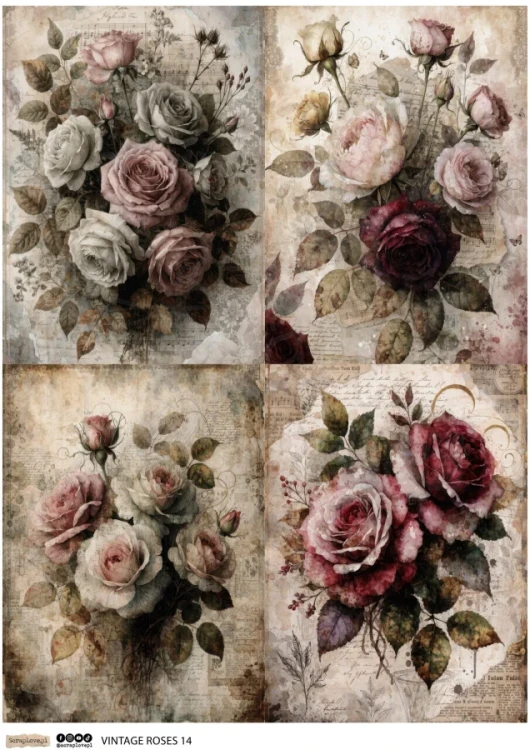 Papier ryżowy do decoupage A4 Vintage Roses 14 6703 ScrapLove