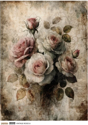 Papier ryżowy do decoupage A4 Vintage Roses 8 6697 ScrapLove