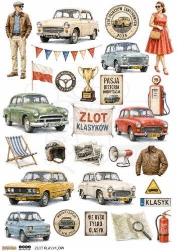 Papier do scrapbookingu A4 Zlot klasyków 6669 ScrapLove