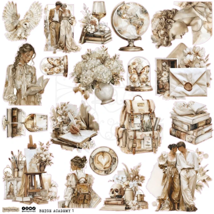 Naklejki papierowe do scrapbookingu i art journalingu Beige Academy 1 ScrapLove