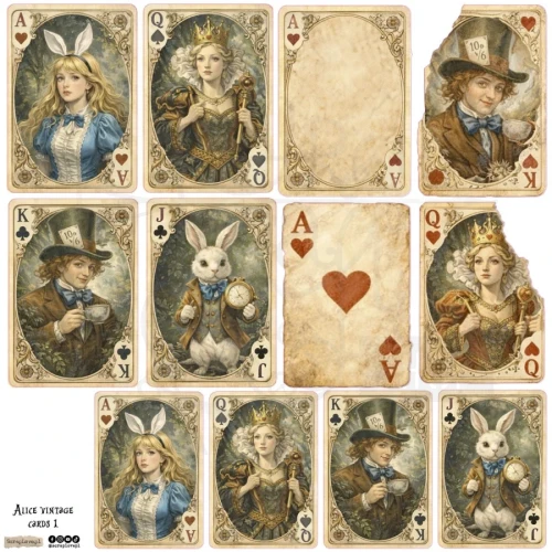 Naklejki papierowe do scrapbookingu i art journalingu Alice Vintage Cards 1 ScrapLove