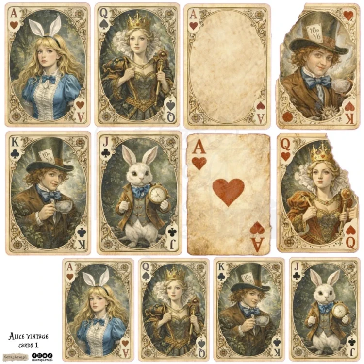 Naklejki papierowe do scrapbookingu i art journalingu Alice Vintage Cards 1 ScrapLove