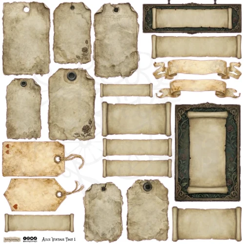 Naklejki papierowe do scrapbookingu i art journalingu Alice Vintage Tags 1 ScrapLove