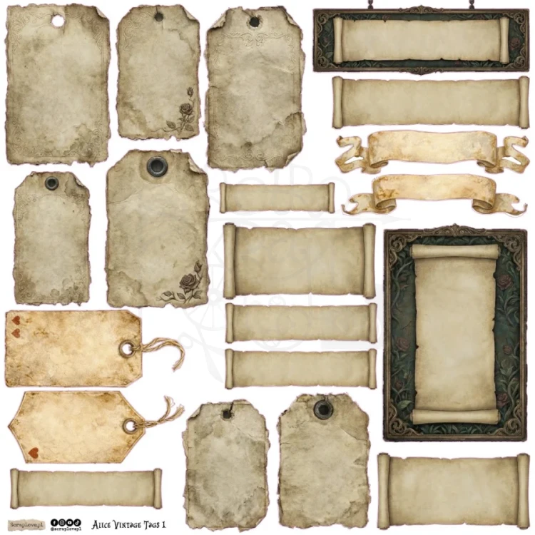 Naklejki papierowe do scrapbookingu i art journalingu Alice Vintage Tags 1 ScrapLove