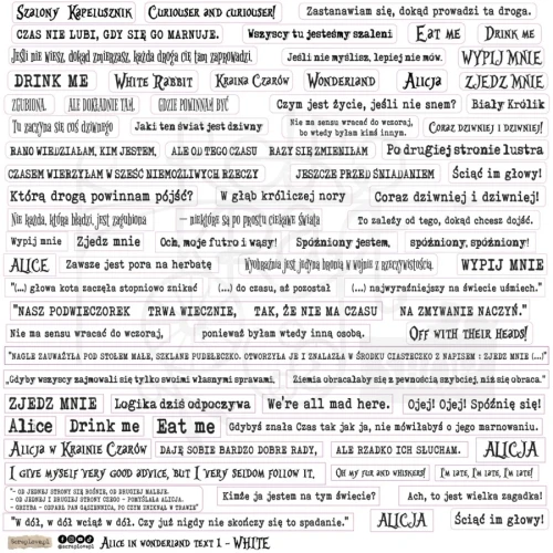 Naklejki papierowe do scrapbookingu i art journalingu Alice in Wonderland Text White ScrapLove