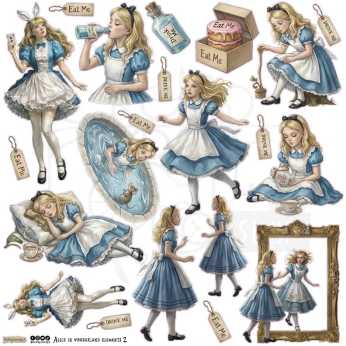 Naklejki papierowe do scrapbookingu i art journalingu Alice in Wonderland Elements 2 ScrapLove