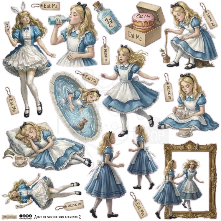 Naklejki papierowe do scrapbookingu i art journalingu Alice in Wonderland Elements 2 ScrapLove