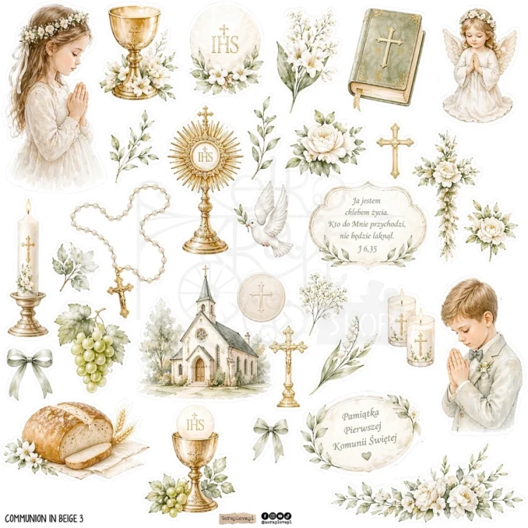 Naklejki papierowe do scrapbookingu i art journalingu Communion In Beige 3 ScrapLove