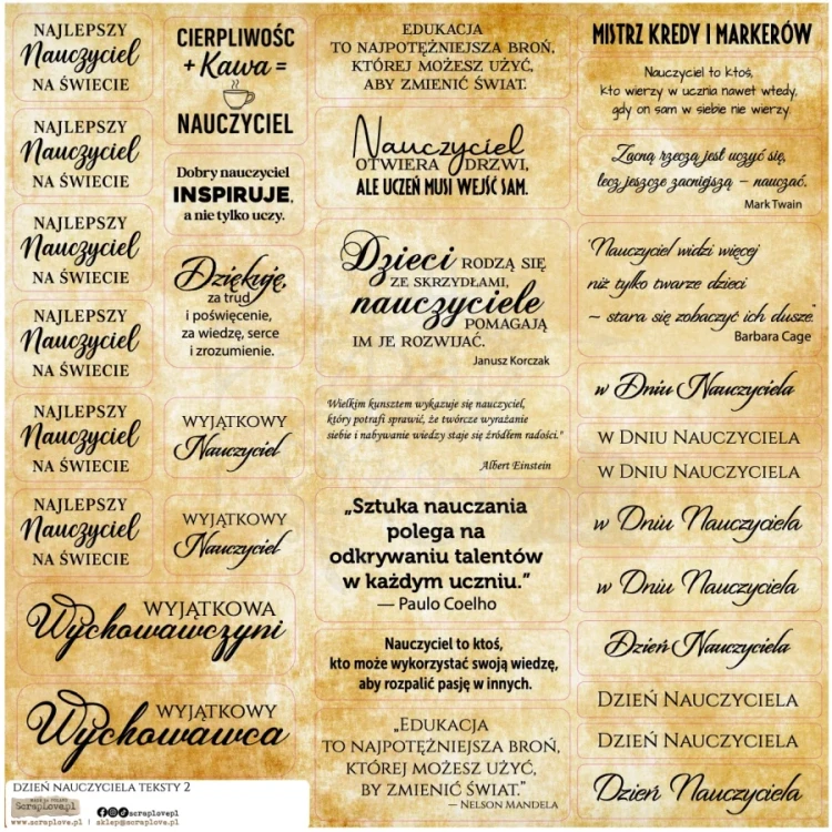 Naklejki papierowe do scrapbookingu i art journalingu Dzień nauczyciela teksty 2 ScrapLove