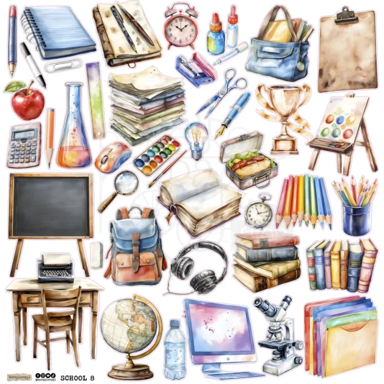 Naklejki papierowe do scrapbookingu i art journalingu School 8 ScrapLove