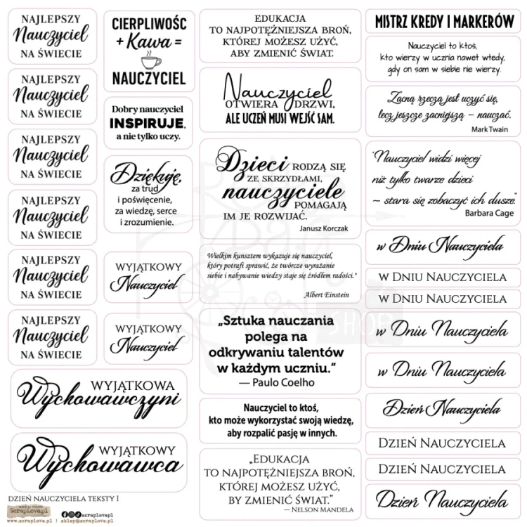 Naklejki papierowe do scrapbookingu i art journalingu Dzień nauczyciela teksty 1 ScrapLove