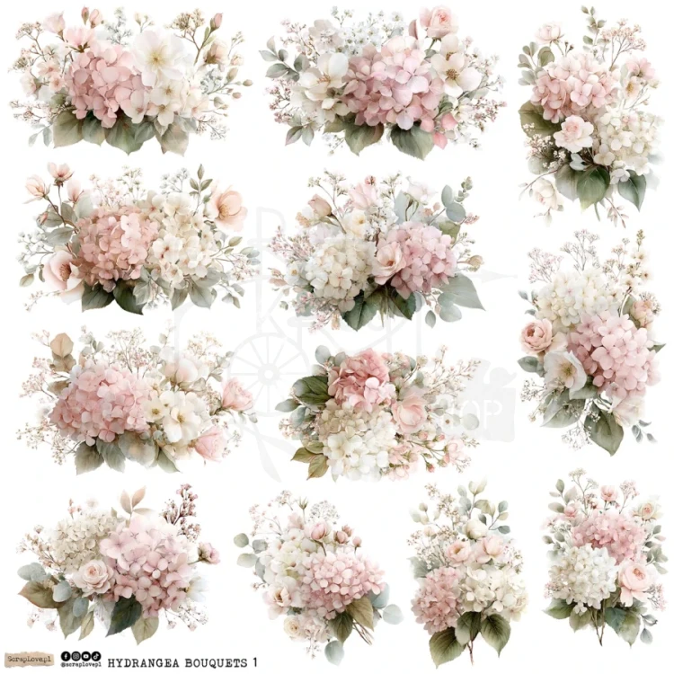 Naklejki papierowe do scrapbookingu i art journalingu Hydrangea Bouquets 1 ScrapLove