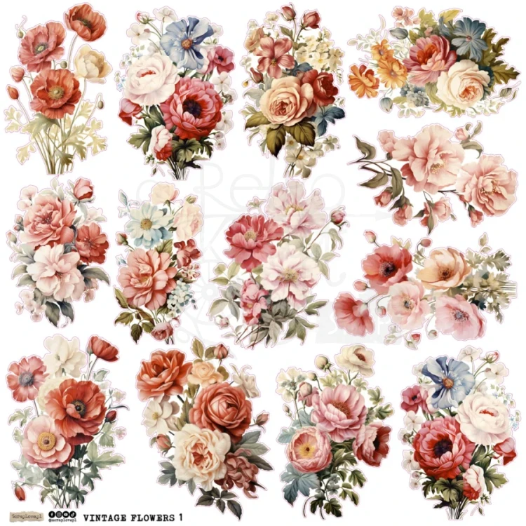 Naklejki papierowe do scrapbookingu i art journalingu Vintage Flowers 1 ScrapLove