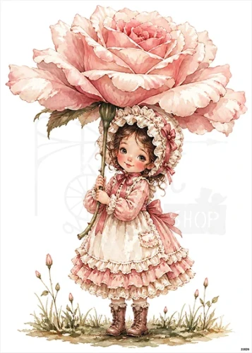 Papier ryżowy do decoupage A5 Dziewczynka i róża 23529