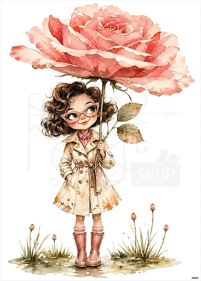 Papier ryżowy do decoupage A5 Dziewczynka i róża 23525