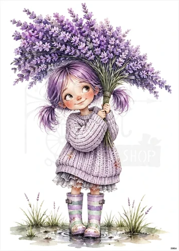 Papier ryżowy do decoupage A5 Dziewczynka i lawenda 23524