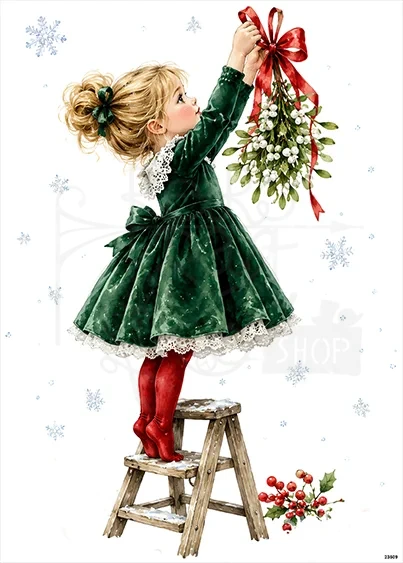 Papier ryżowy do decoupage A5 Dziewczynka i jemioła 23509