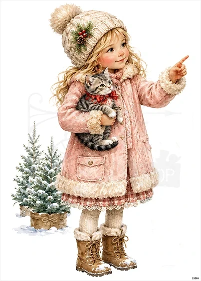 Papier ryżowy do decoupage A5 Dziewczynka i kotek 23508
