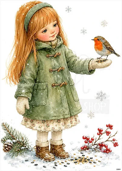 Papier ryżowy do decoupage A5 Dziewczynka i ptaszek 23505