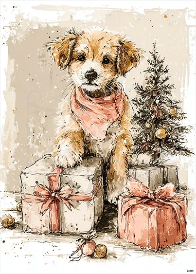 Papier ryżowy do decoupage A5 Piesek i prezenty retro 23489