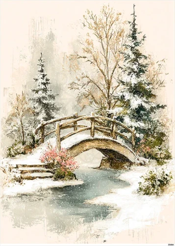 Papier ryżowy do decoupage A5 Zimowy mostek retro 23484