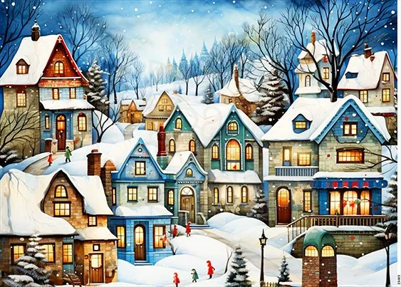 Papier ryżowy do decoupage A5 Zimowe kolorowe miasteczko 23483