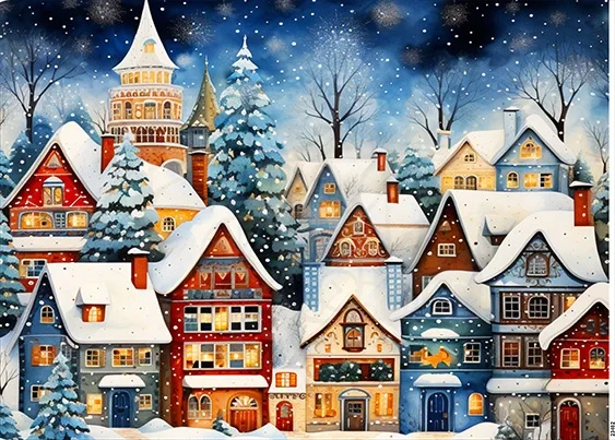 Papier ryżowy do decoupage A5 Zimowe kolorowe miasteczko 23482