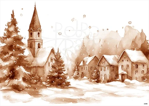 Papier ryżowy do decoupage A5 Zimowe miasteczko w sepii 23456