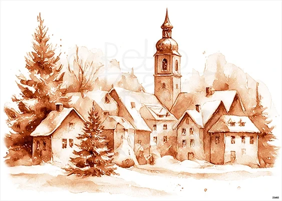 Papier ryżowy do decoupage A5 Zimowe miasteczko w sepii 23452