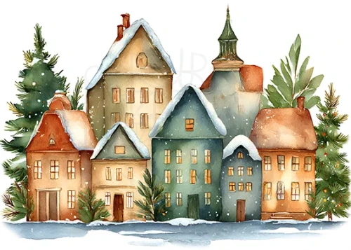 Papier ryżowy do decoupage A5 Zimowe miasteczko 23450