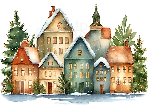 Papier ryżowy do decoupage A5 Zimowe miasteczko 23450