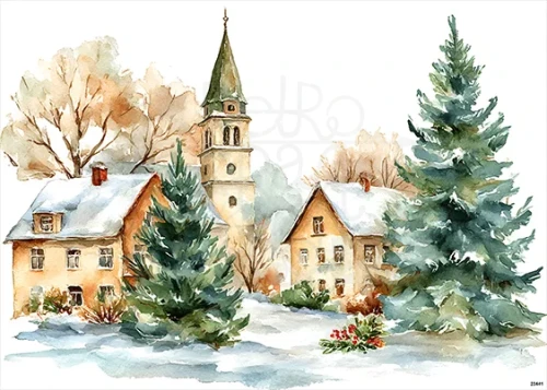Papier ryżowy do decoupage A5 Zimowe miasteczko 23441