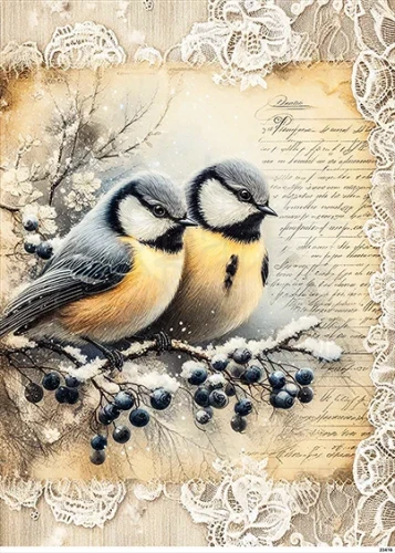 Papier ryżowy do decoupage A5 Ptaki sikorki na gałęzi 23416