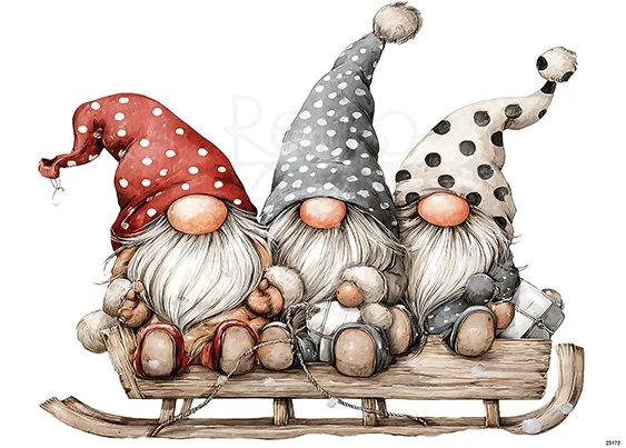 Papier ryżowy do decoupage A5 Skrzaty gnomy na sankach 23172
