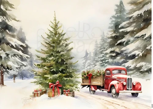 Papier ryżowy do decoupage A5 Choinka i ciężarówka retro 23157