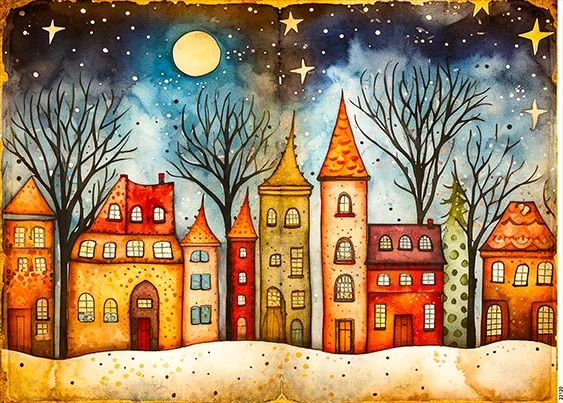 Papier ryżowy do decoupage A5 Kolorowe miasteczko 23120
