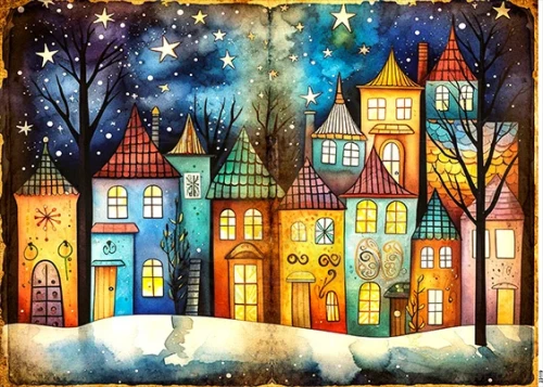 Papier ryżowy do decoupage A5 Kolorowe miasteczko 23119