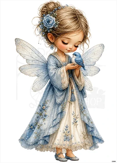 Papier ryżowy do decoupage A5 Dziewczynka elf i ptaszek 23008