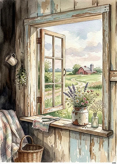 Papier ryżowy do decoupage A5 Rustykalne okno 22906