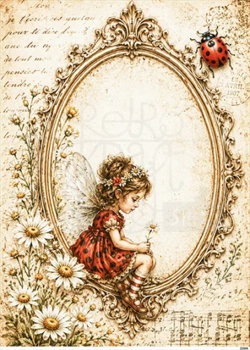 Papier ryżowy do decoupage A5 Dziewczynka elf i ramka retro 22888