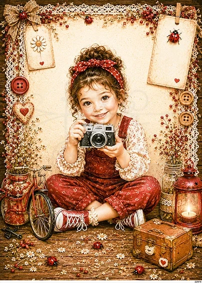 Papier ryżowy do decoupage A5 Dziewczynka i aparat fotograficzny retro 22878