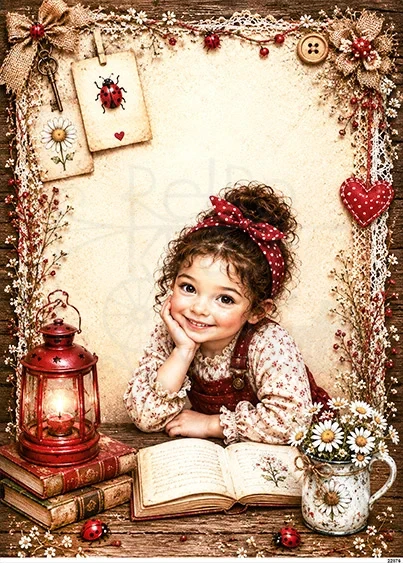 Papier ryżowy do decoupage A5 Dziewczynka i książka retro 22876