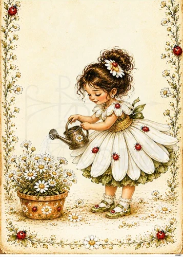 Papier ryżowy do decoupage A5 Dziewczynka i konewka retro 22857